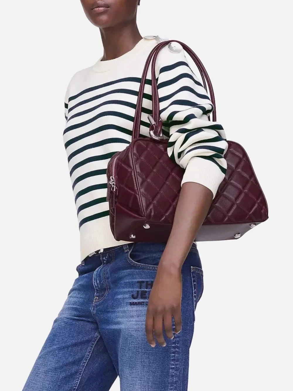 NWT Marc Jacobs The Dual Smooth Leather Quilted Shoulder Bag Dark Plum Maroon - Picture 8 of 15